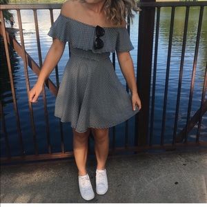 Boohoo Gingham Off Shoulder Dress
